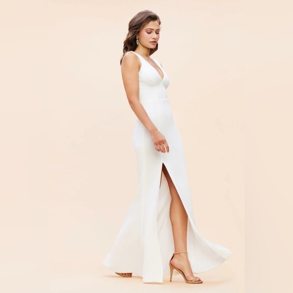 Dress The Population Sandra Plunge Sheath Gown White Sz L $198 - Picture 3 of 13